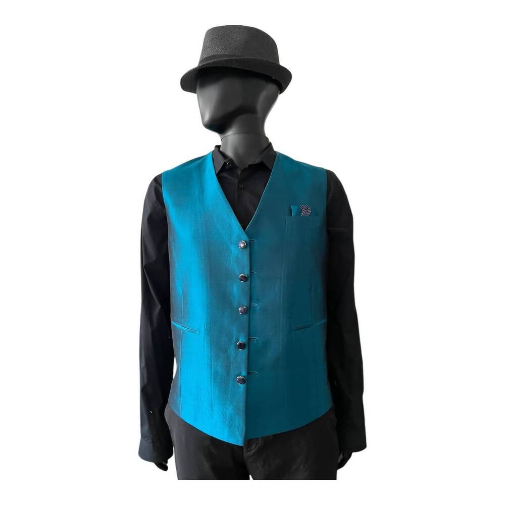 NEW THE GRAY CRAB men's silk vest in midnight blue